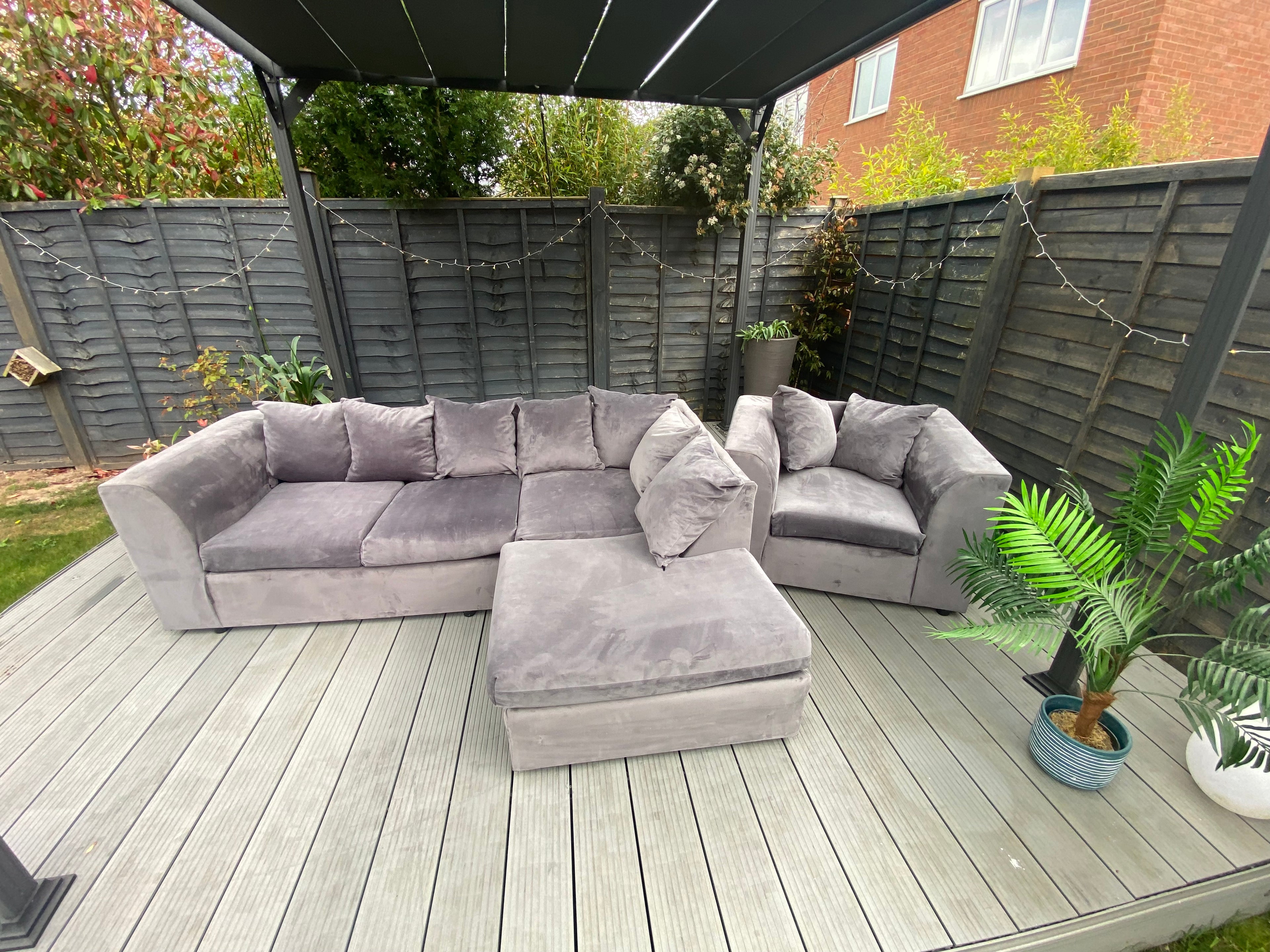 **SOLD** French Velvet Corner Sofa + Armchair Set