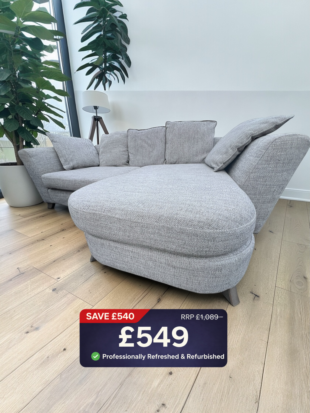 DFS Lorella 3 Seater Sofa Pillow Back In Selway Fabric Silver - Refurbished